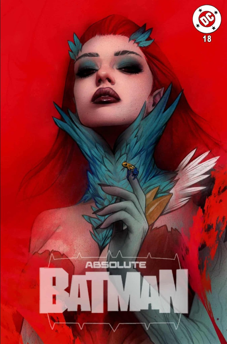 Comic book cover featuring a character with red hair and blue accents against a red background, with 'Absolute Batman' text.