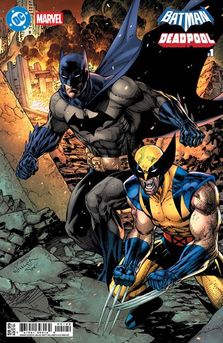 Comic book cover featuring Batman and Wolverine in a battle scene.