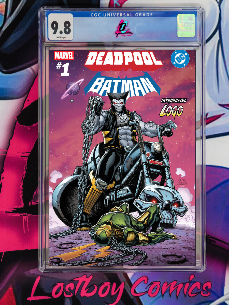 Comic book cover featuring Deadpool and Batman with a CGC grading label on a colorful background.
