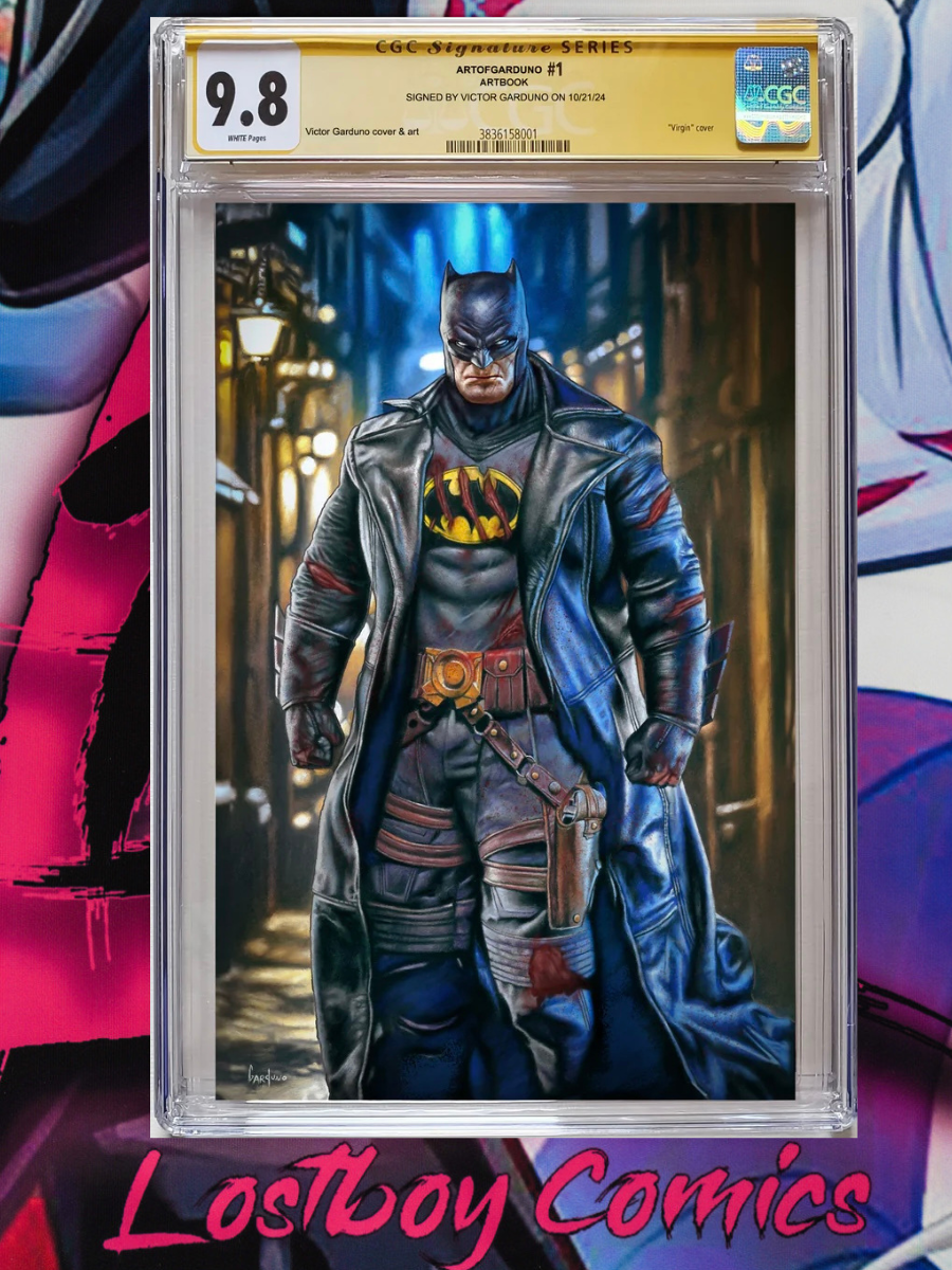 Comic book cover featuring Batman with a CGC grading label on a colorful background