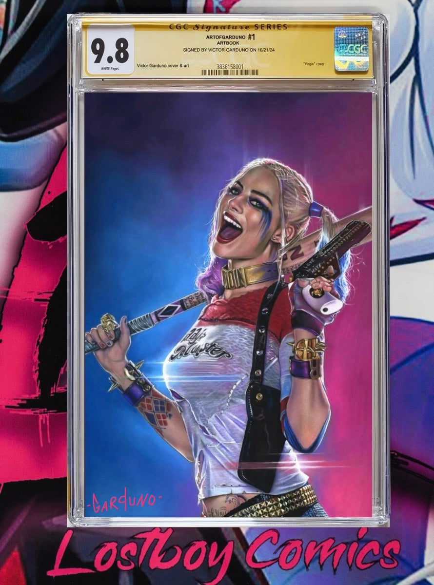 Comic book cover featuring a character with a weapon, graded 9.8 by CGC, in a display case with 'Lostboy Comics' branding.