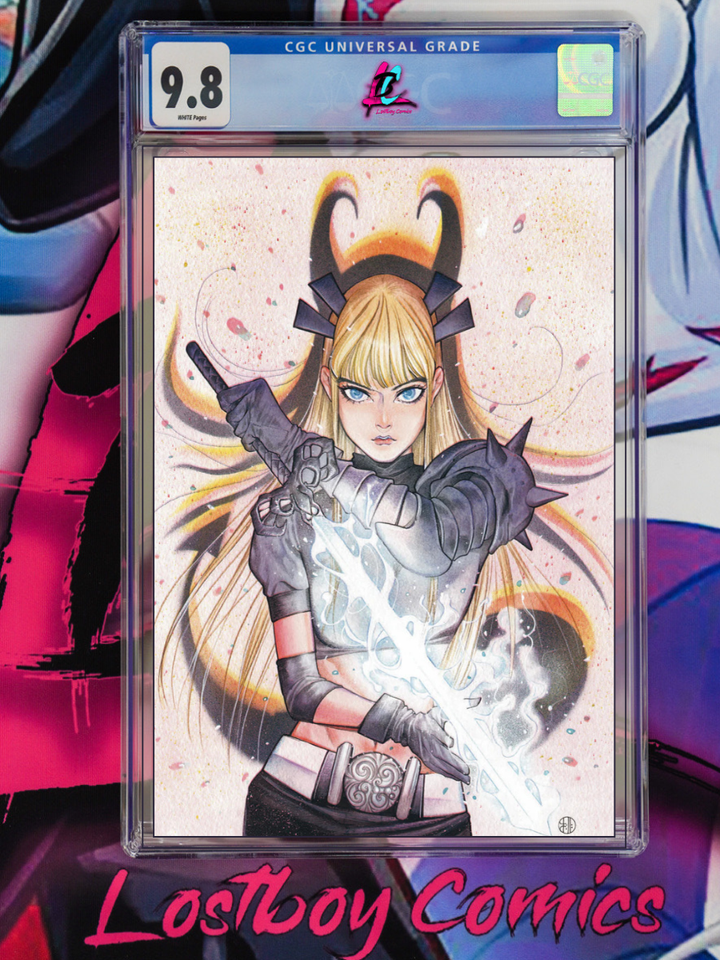 Comic book cover with a character in armor and horns, graded 9.8 by CGC, on a colorful background with 'Lostboy Comics' branding.