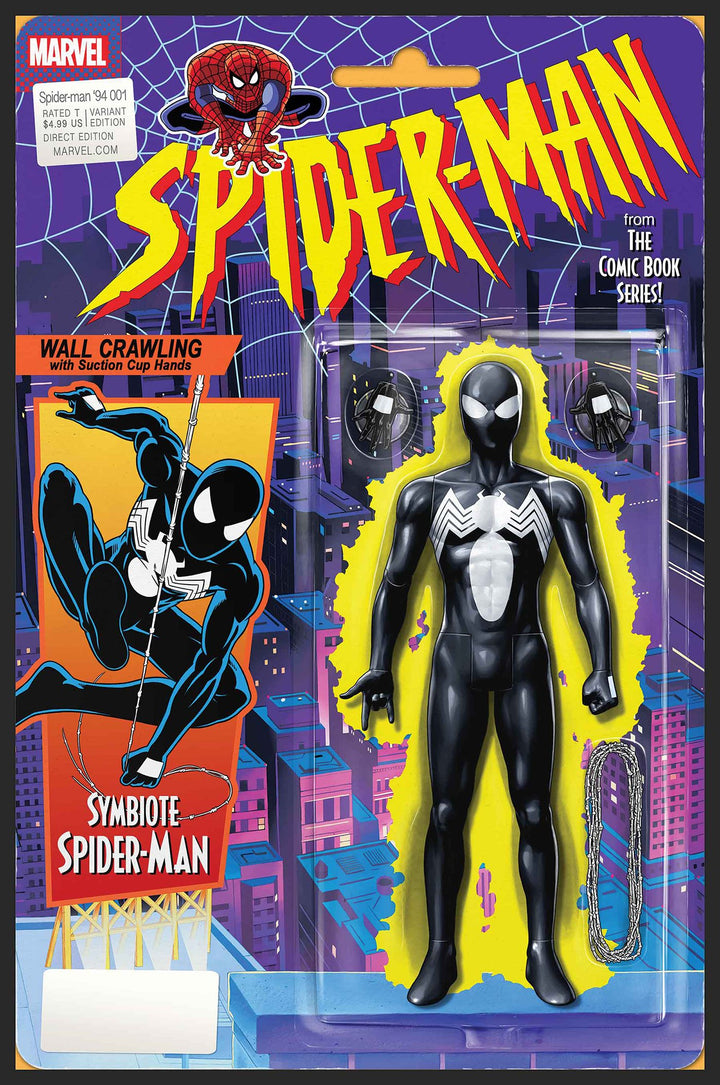 Vintage Symbiote Spider-Man action figure packaging with Marvel branding