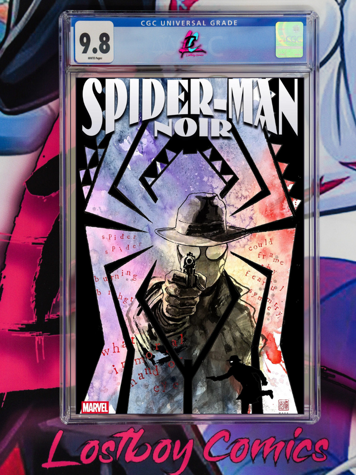 Comic book cover of Spider-Man Noir with a CGC grading label on a colorful background.