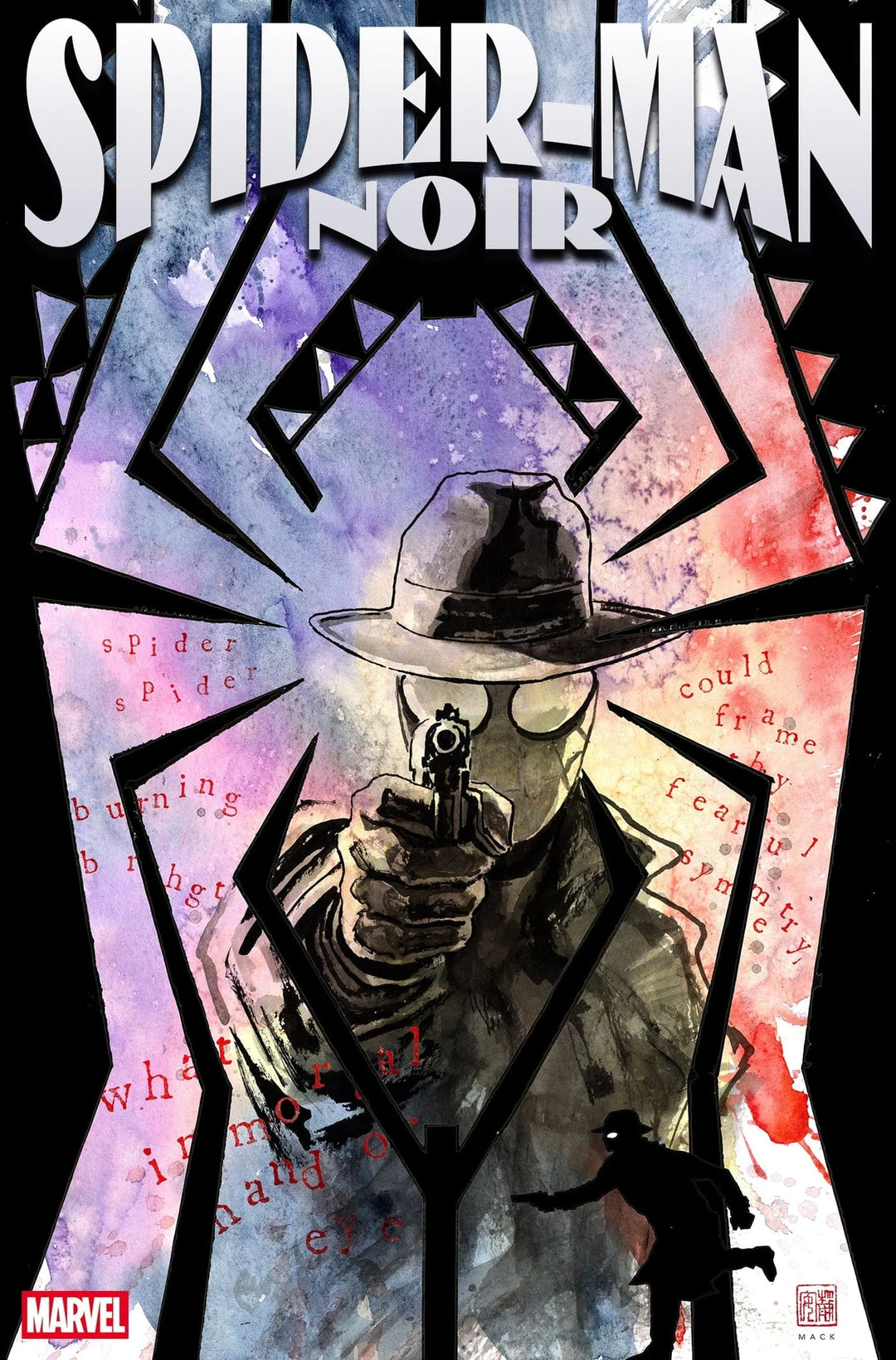 Comic book cover of Spider-Man Noir with a character holding a gun and wearing a hat.
