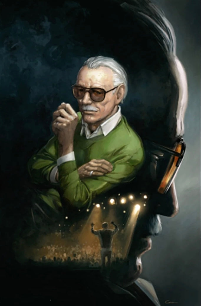 Illustration of a person wearing glasses with a reflection of a person in a green jacket.