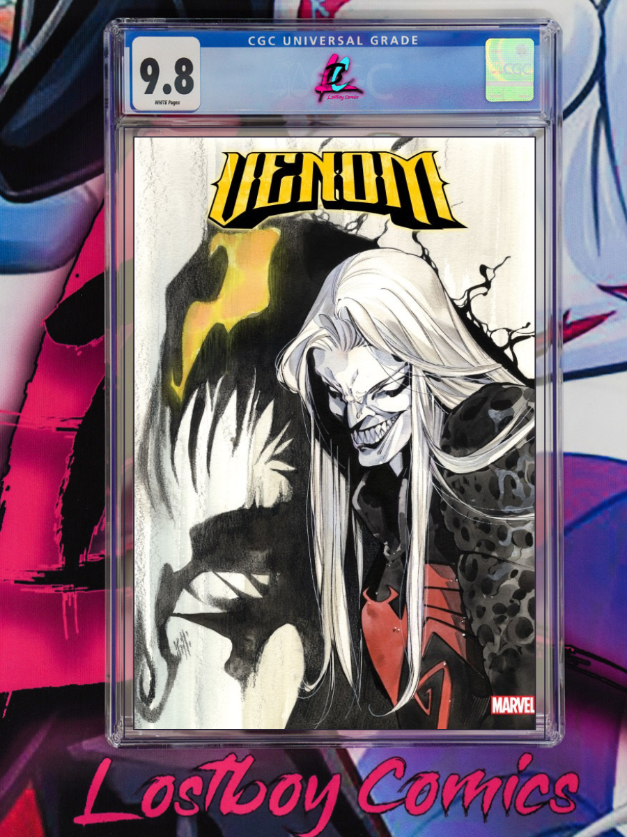 Comic book cover of Venom with a CGC grading label and Lostboy Comics branding.