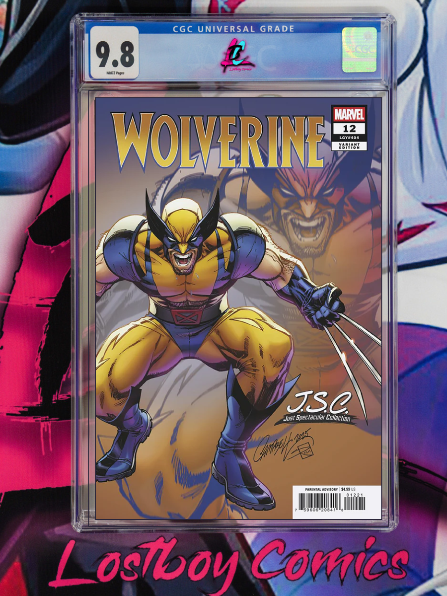 Comic book cover of Wolverine in a glass case with a CGC grade label, featuring the Marvel logo.